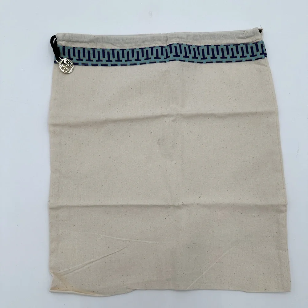 Tory Burch Cream and Blue Drawstring Bag